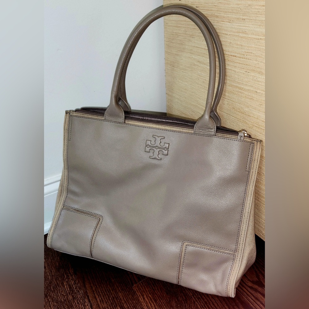 Tory Burch Ella Leather and Canvas Tote